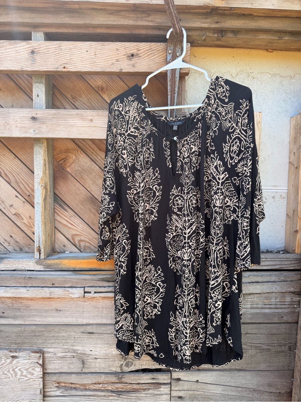 Lucky Brand Black and Cream Printed Peasant Blouse - Picture 2 of 6